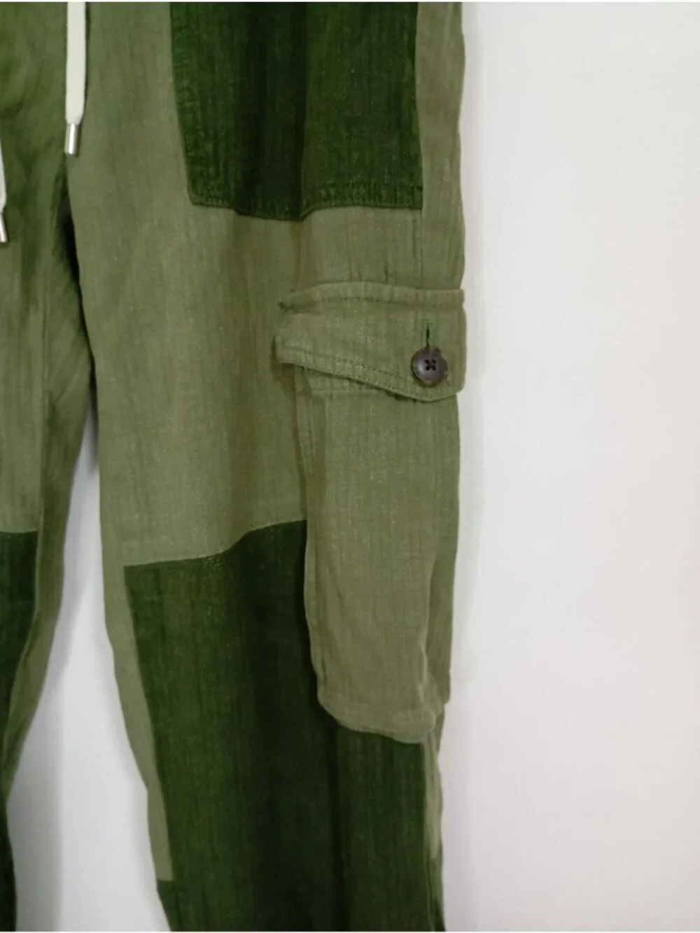 J.Crew Green Patchwork Jogger Pants XS Linen-Blend Cargo Style With Drawstring